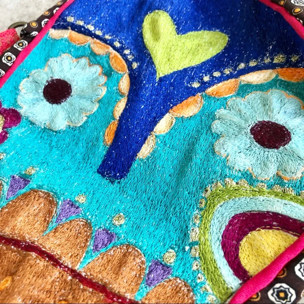 Handmade embroidered Santa Muerte skull wristlet